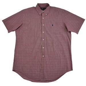 Ralph Lauren Short Sleeve Shirt Mens Size Large Red PlaidClassic Fit